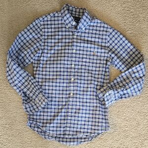 Ralph Lauren Blue and White Slim Casual Button Down Shirt